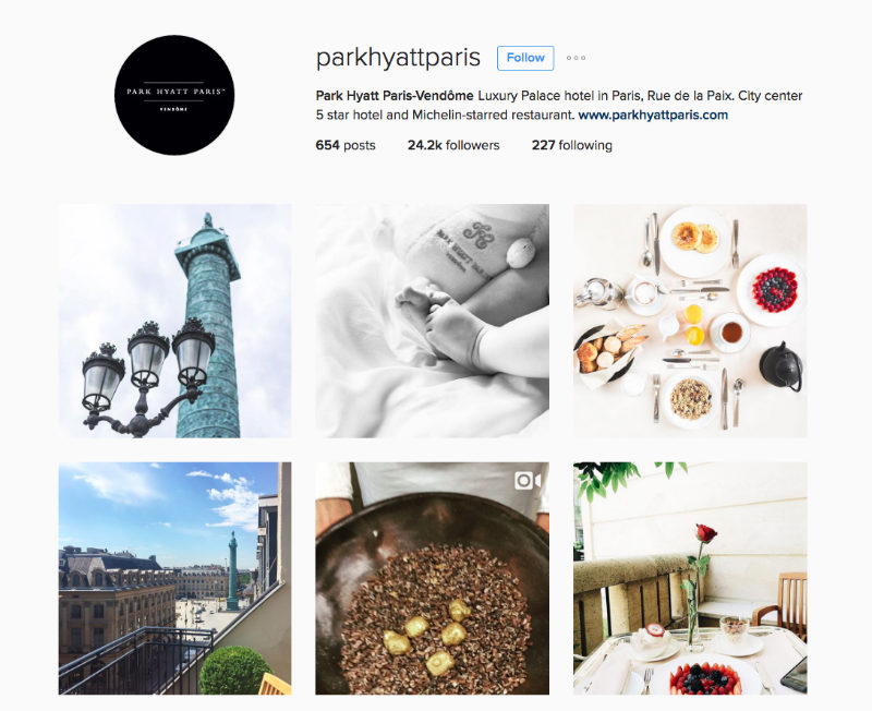 Park Hyatt Paris Instagram For Tourism Marketing