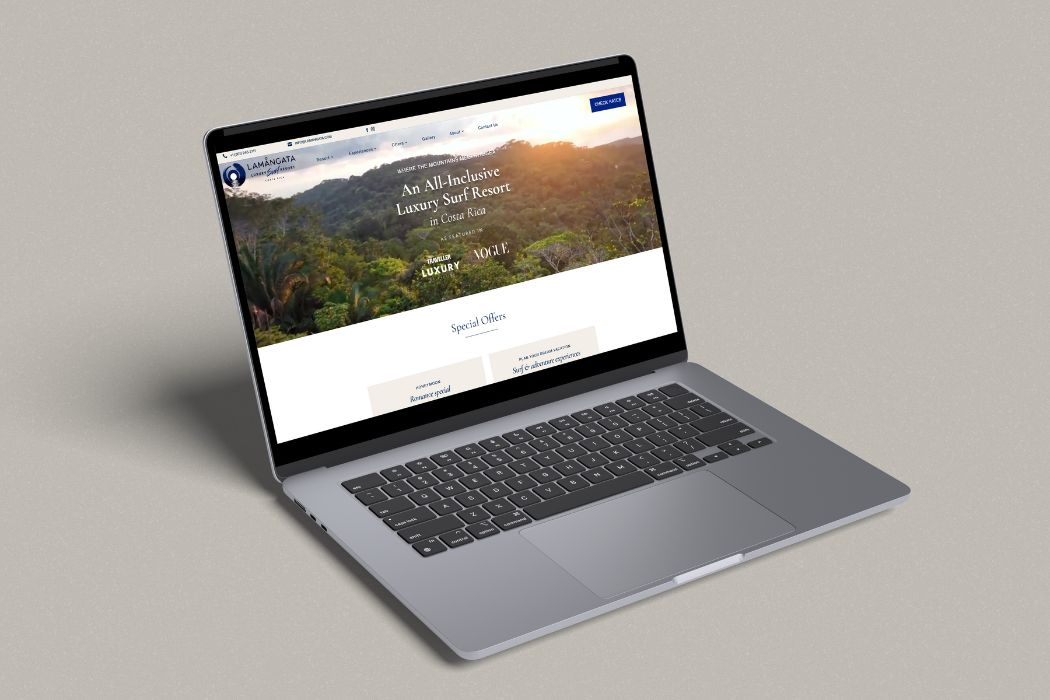 mockup of lamangata website seen in macbook