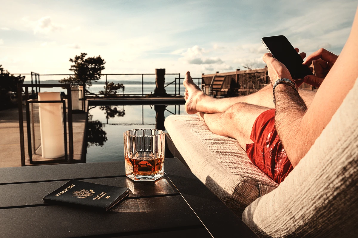 Luxury travel mobile phone relaxation terrace