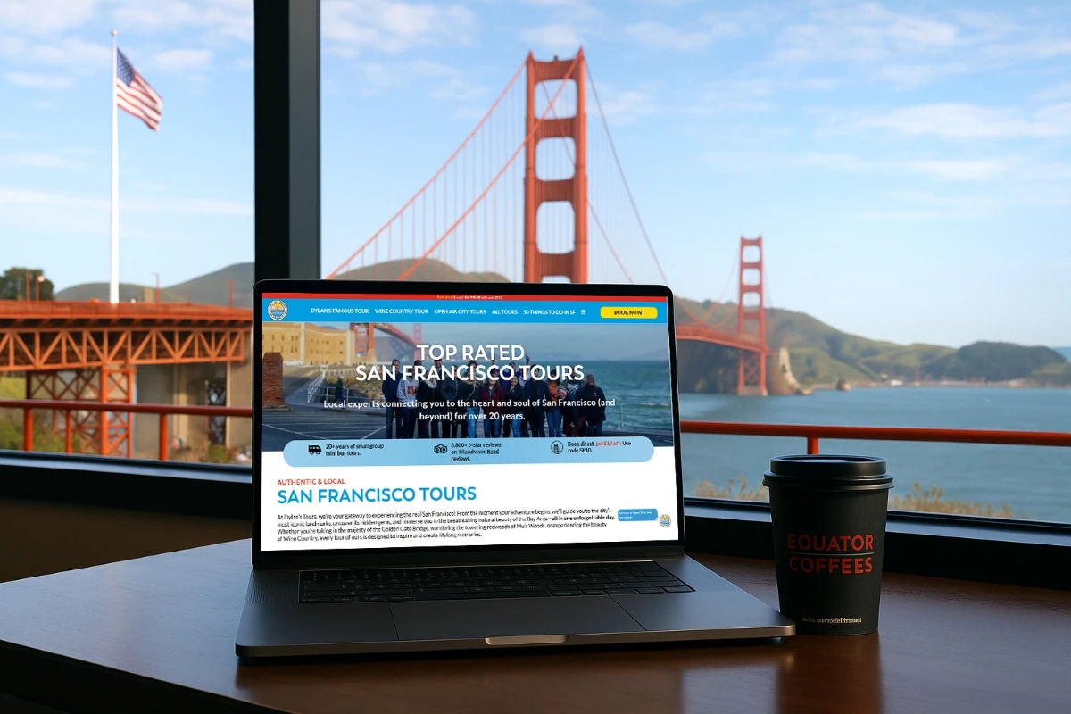 SF tour site laptop Golden Gate marketing web