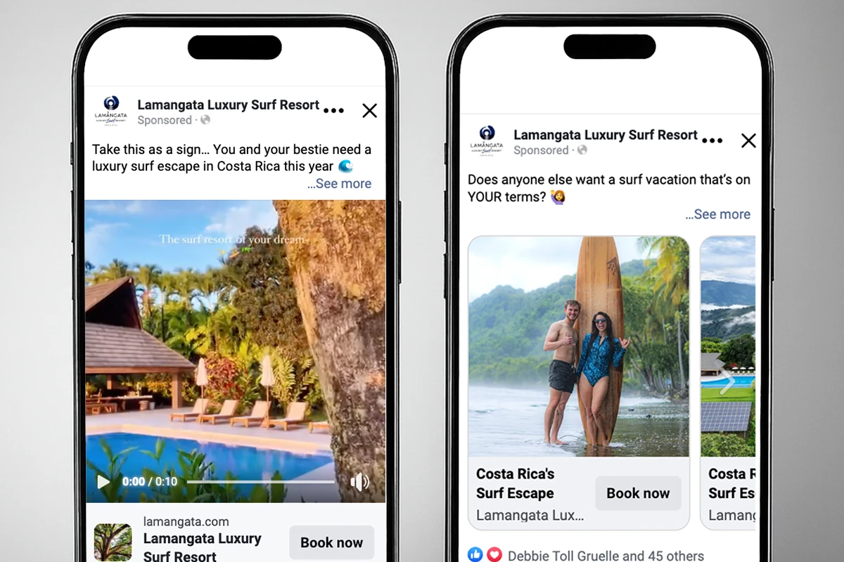 Travel resort social media ads mobile phones