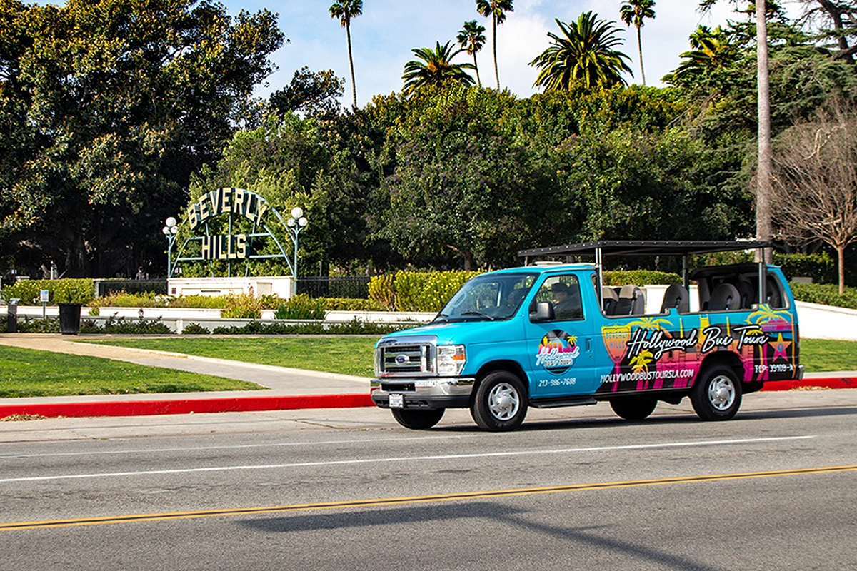 Famous Beverly Hills city sign with palm trees California