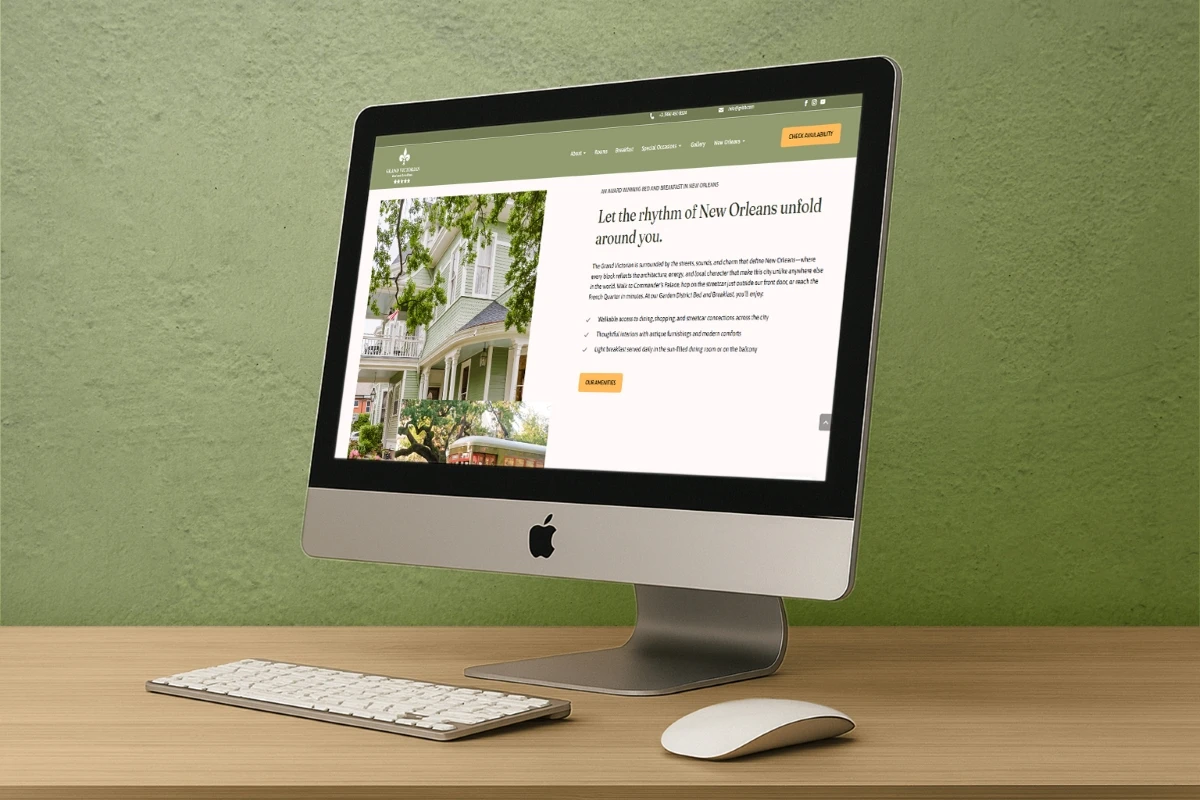 Grand Victorian Bed and Breakfast about page showcasing New Orleans bed and breakfast rhythm and hospitality