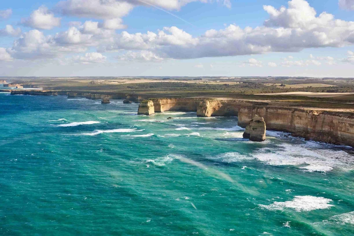 Twelve Apostles limestone rock formations along Great Ocean Road Victoria Australia coastline